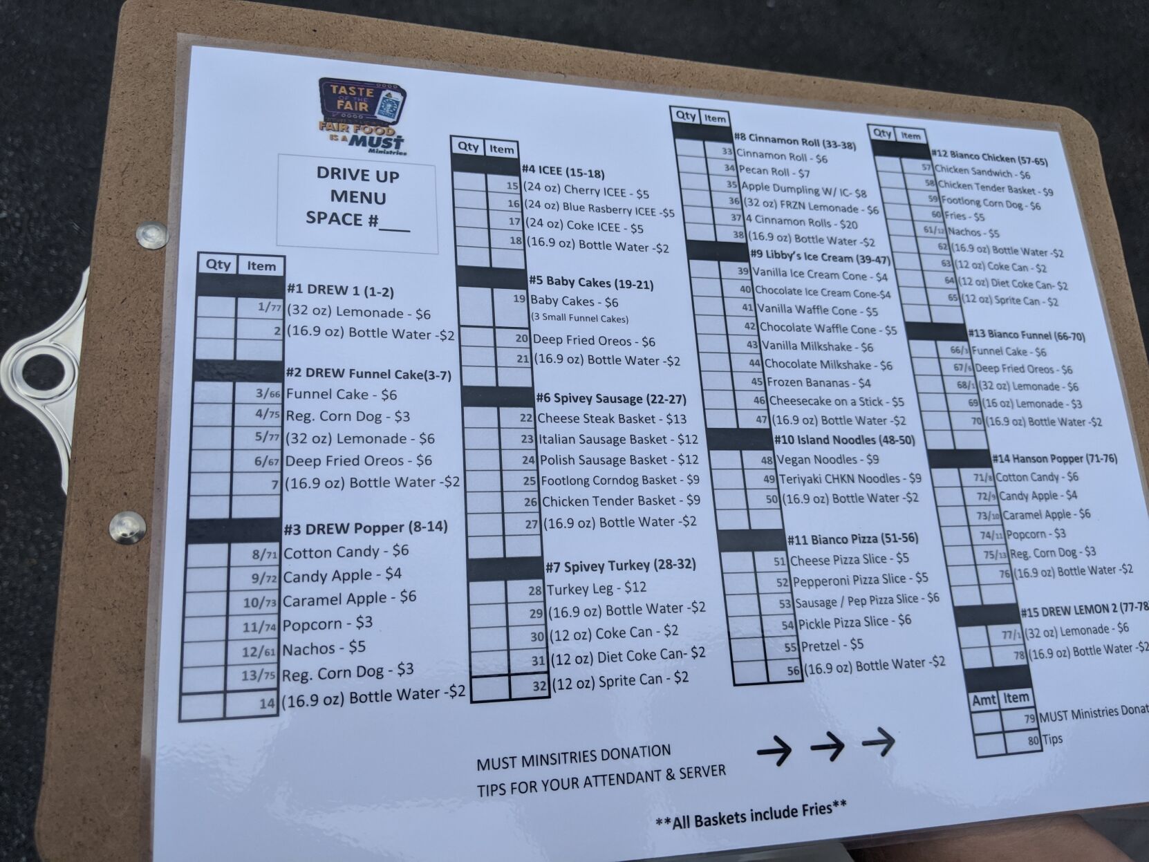 Fair drive-thru menu